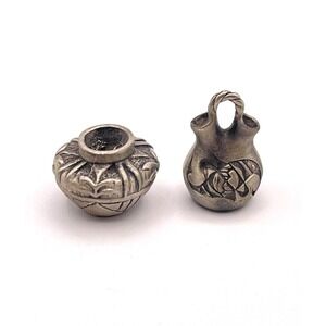 Miniature Pewter Vase Basket Set Etched Southwest Style Dollhouse